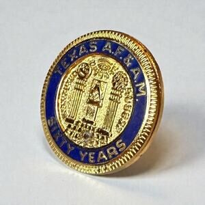 VTG Masonic Pin Grand Lodge Texas A.F. & A.M. Masons 60 yrs 10k Plate Gemstone